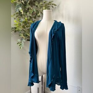 Vintage 80’s Channa Blue Ruffle Light Open Cardigan Women’s Size Medium